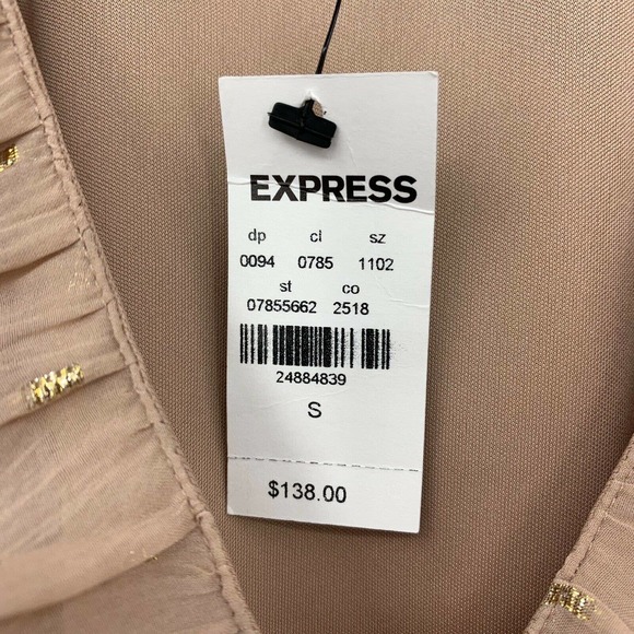 Express Ruffle Maxi Dress Size S Metallic Clip Dot V Neck Faux Wrap Sleeveless - Picture 4 of 9